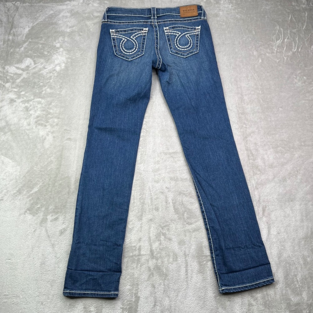 Big Star Kate Straight Jeans Womens 27R Blue Medium Wash Stretch Thick Stitch
